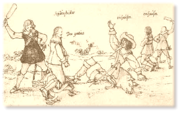 Unter den Zeichnung einer Jagd, die er als Mitglied der Jagdgesellschaft im Jahre 1633 anfertigte ist auch eine, die das 'Pfundegeben' dokumentiert.