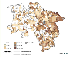 Verbreitung Marderhund in Niedersachsen 2004